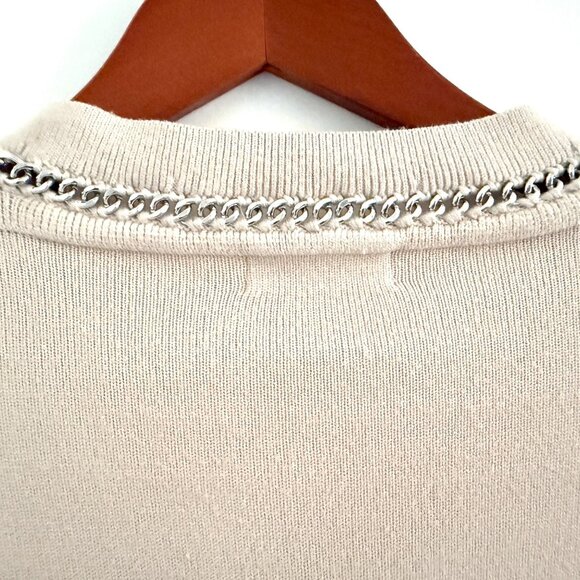 GREY Jason Wu Chain Trim V-Neck Sweater Beige S Minimalist Quiet Luxury Knit - Picture 2 of 11